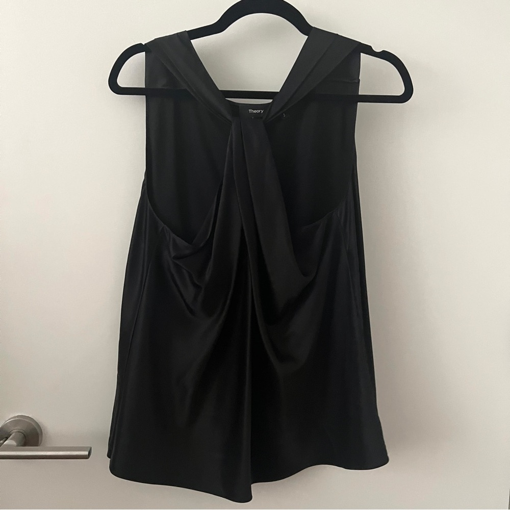 Theory Twist Neck Silk Top in Black Size Large